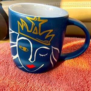 STARBUCKS 2016 Anniversary”Mermaid Siren Gold Crown Wink Mug” 14oz Navy Blue NEW